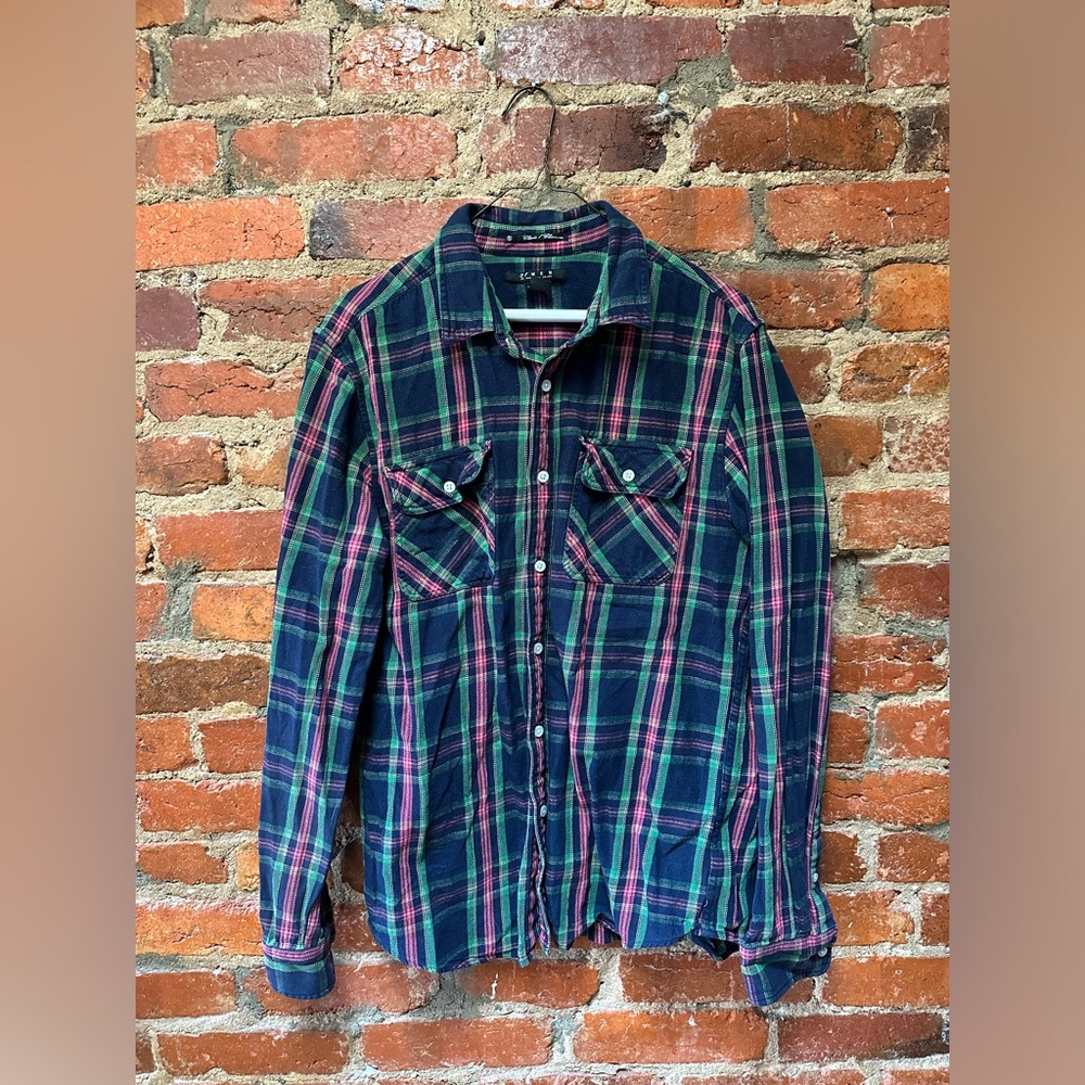 Forever 21 Men Blue Pink Green Flannel